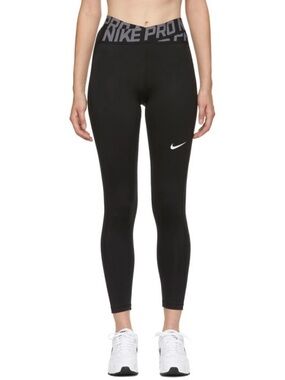 Nike Black High-Waist Training Leggings with Grey Logo Waistband